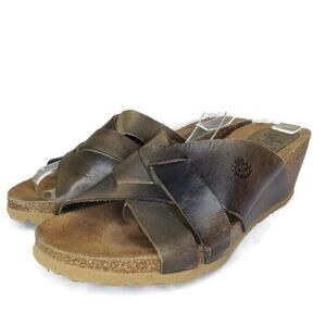 Yokono Brown Leather Strappy Wedge Cadiz Sandals Womens Size 7 Made in Spain